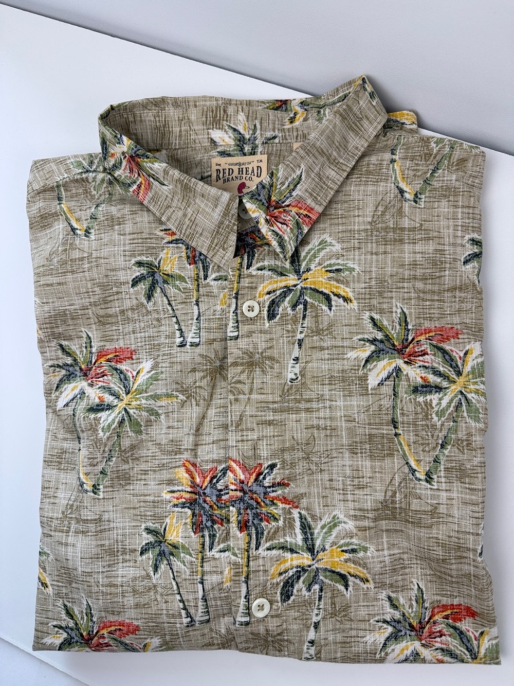 RedHead Beige Tropical Palm-Print Short Sleeve Shirt